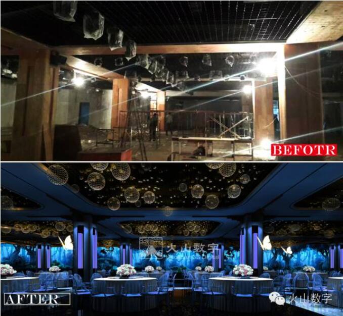 酒店宴会厅全息改造前后对比·星空主题沉浸式婚礼堂，建议1200×600