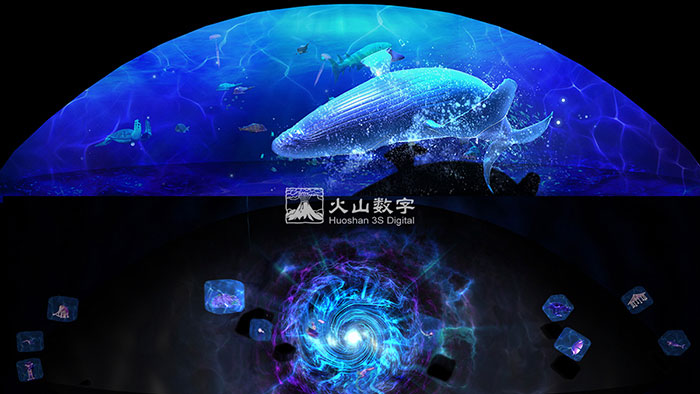 气膜球体结构裸眼3D户外投影秀效果图_鲸鱼